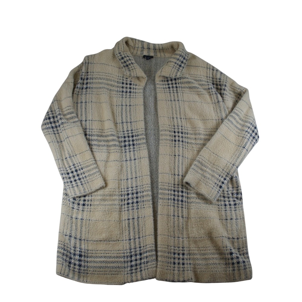 J. Jill Wearever Luxe Plaid Sweater Jacket Fuzzy Eyelash Cardigan Coat Medium